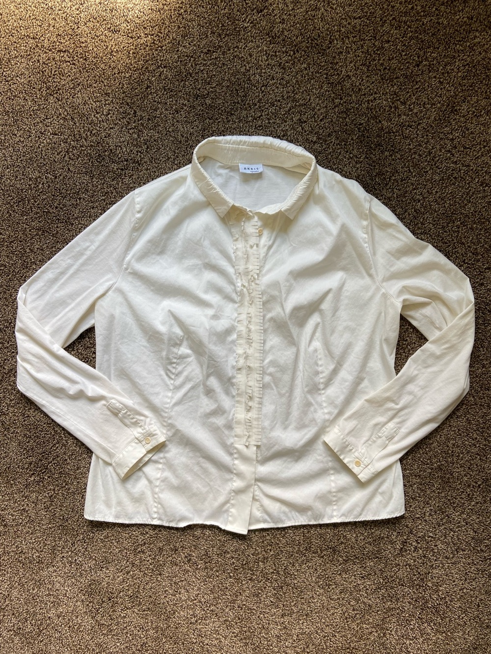 Akris Punto White Button Down with Fray Trim Size 14
